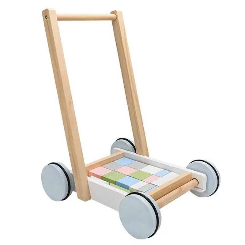 Trotteur Bois Bébé avec Blocs de Construction