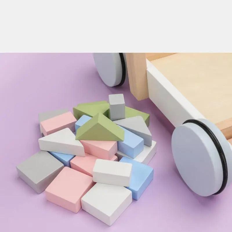 Trotteur Bois Bébé avec Blocs de Construction