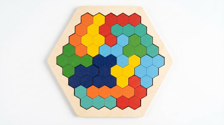 Puzzle Hexagonal Bois à Pièces Colorées Emboîtables