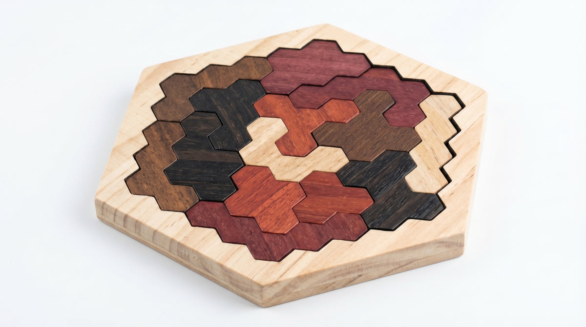 Puzzle Tangram Bois Hexagone avec Pièces Multicolores