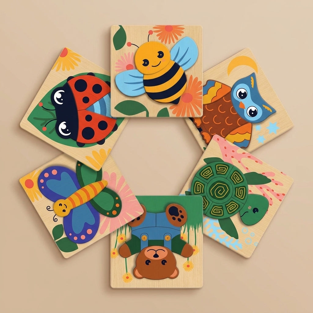 Puzzle Bois Enfant Montessori 6 Animaux Progressifs
