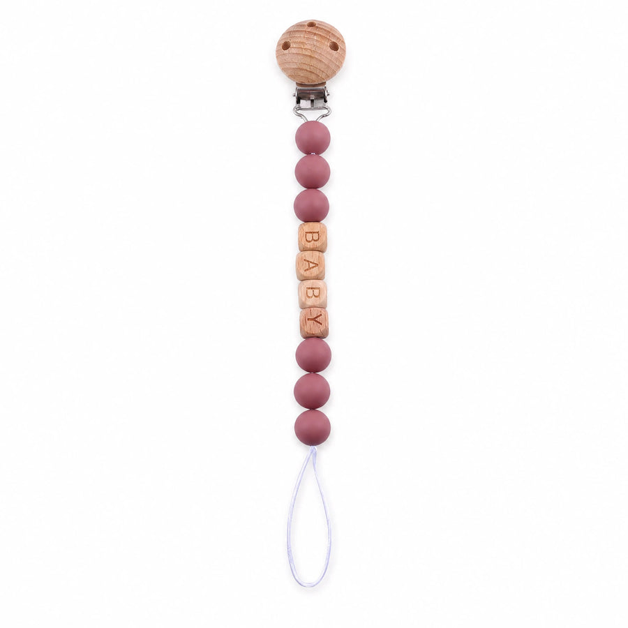 Attache Tétine Personnalisée en Bois et Silicone - Fond blanc