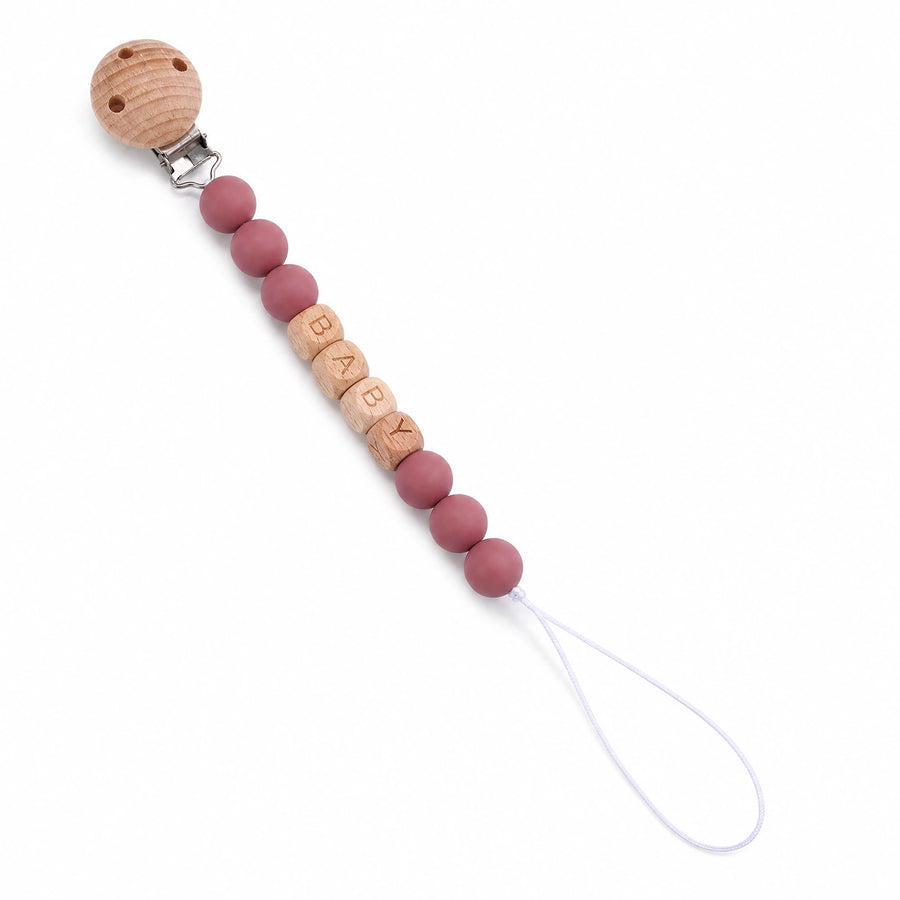 Attache Tétine Personnalisée en Bois et Silicone - Fond blanc, autre angle