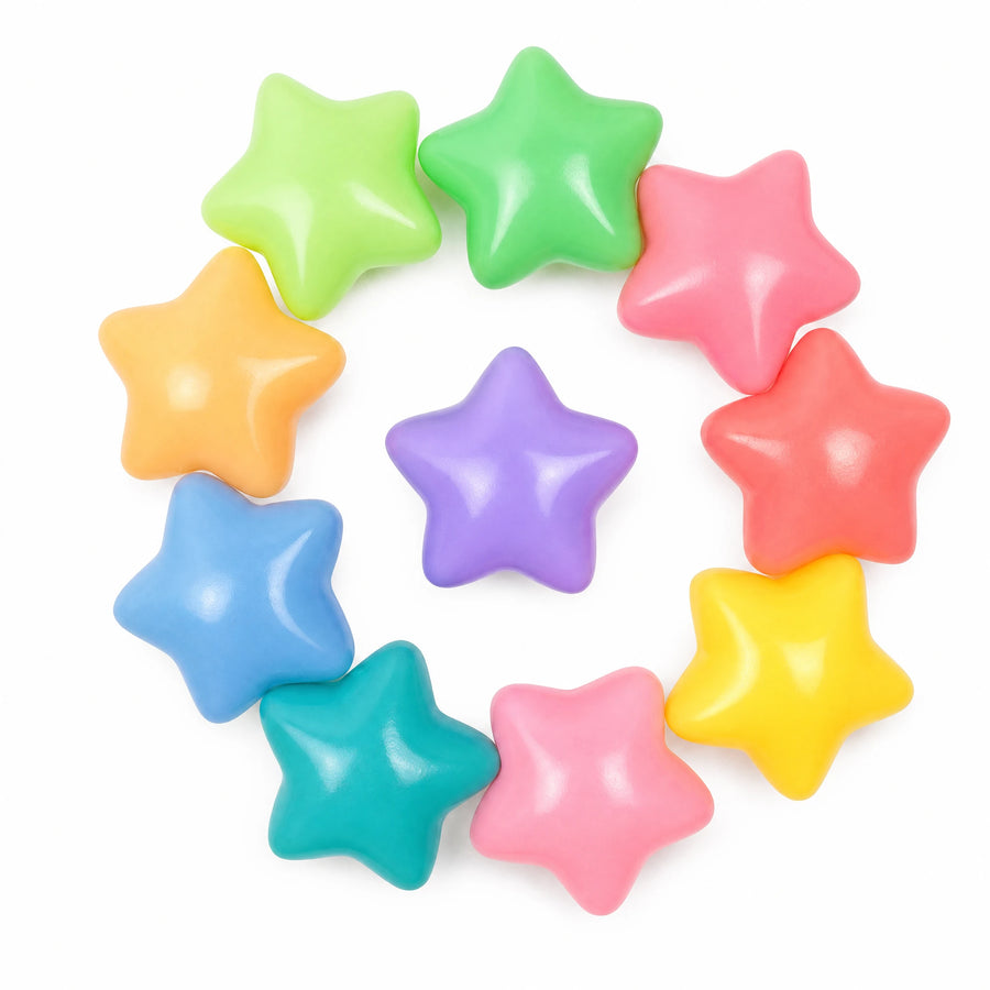 Balles Océaniques Cœur et Étoiles – Jouets Colorés pour Aires de Jeu - Fond blanc