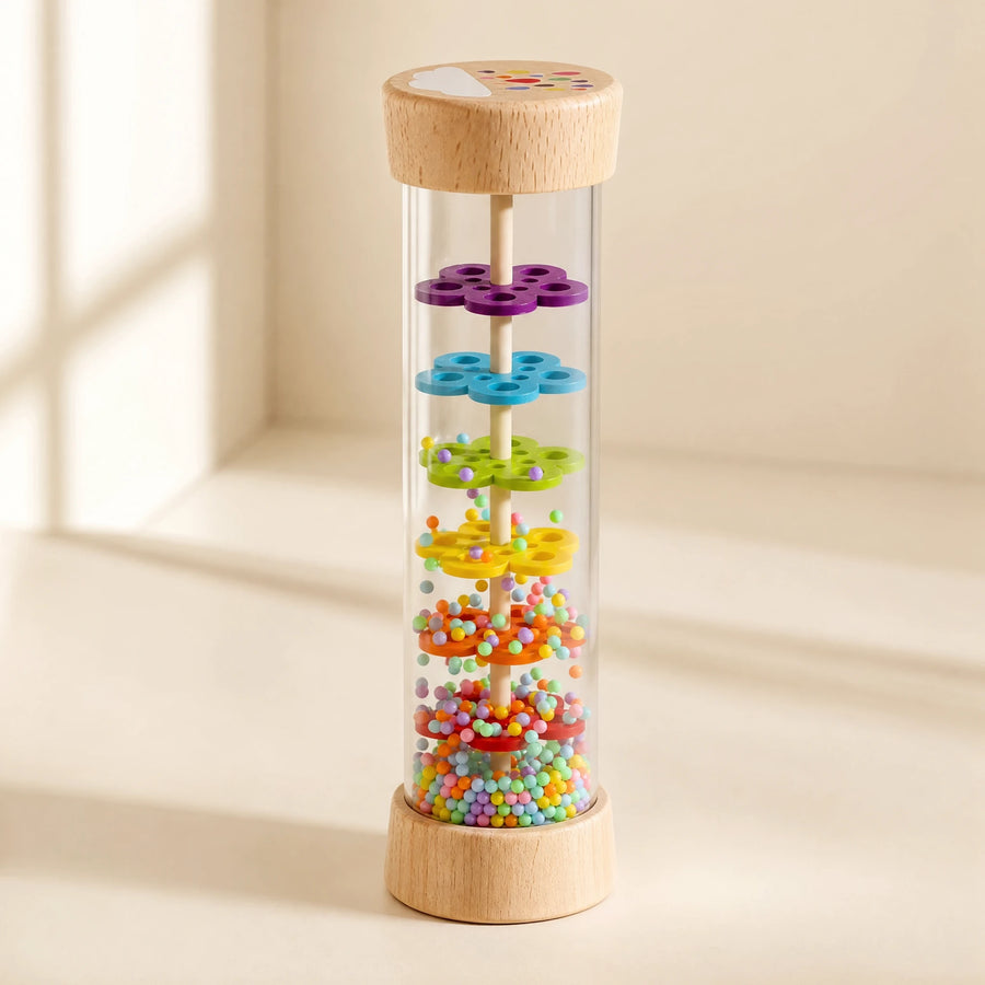 Bâton de Pluie Arc-en-Ciel - Jouet d'Éveil Musical Montessori - Fond blanc, autre angle