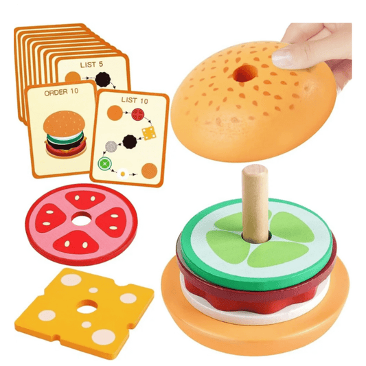 Burger en bois Montessori - Jouets d'empilement pour les tout-petits | Montezzori Hamburger Montezzori