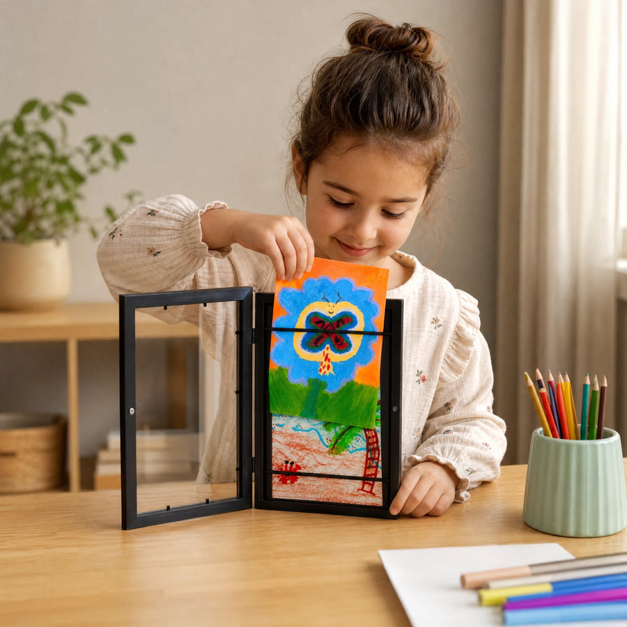 Cadre pour Dessins d'Enfants | Stockez et Exposez jusqu'à 150 Œuvres | Format A4 - Utilisation du produit