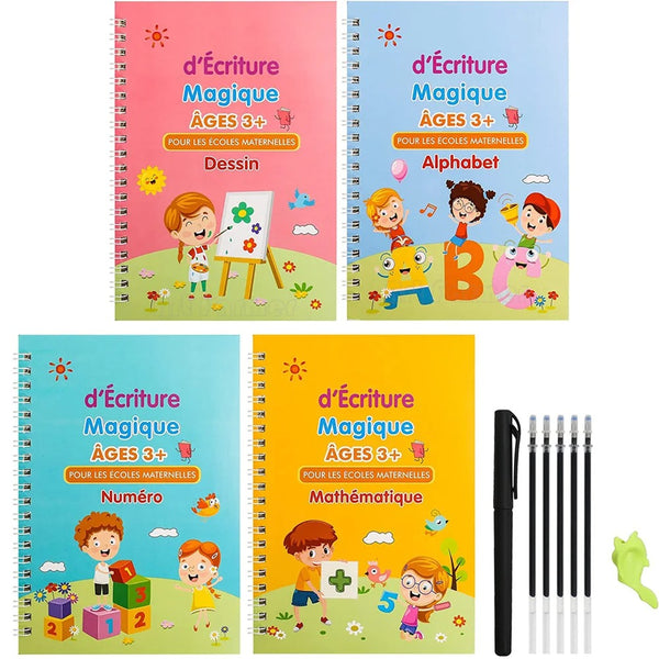 Cahier d'Écriture Effaçable - Pack 4 Livrets Réutilisables