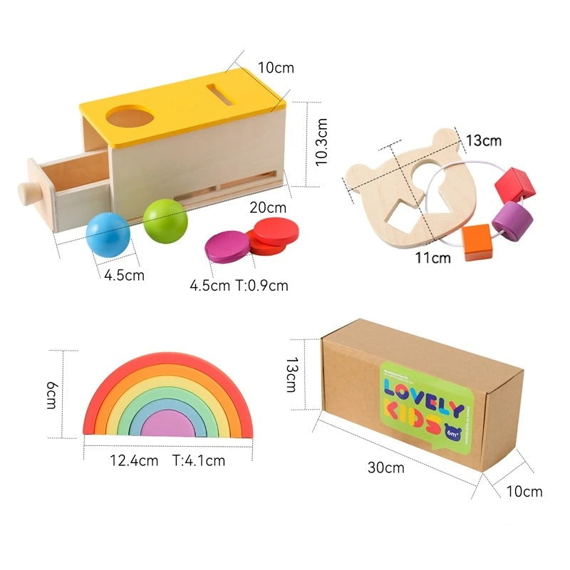 Coffret Montessori bébé 0-18 mois avec jouets en bois