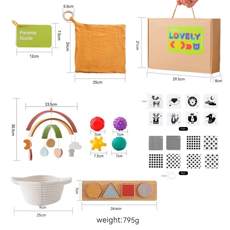 Coffret Montessori Bébé 0-6 Mois avec Jouets Sensoriels