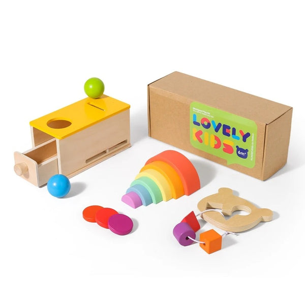 Coffret Montessori bébé 0-18 mois avec jouets en bois