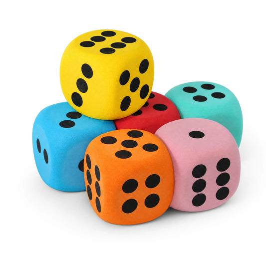 Dé en Mousse Géant 8 cm, Coloré pour Jeux Éducatifs - Fond blanc, autre angle