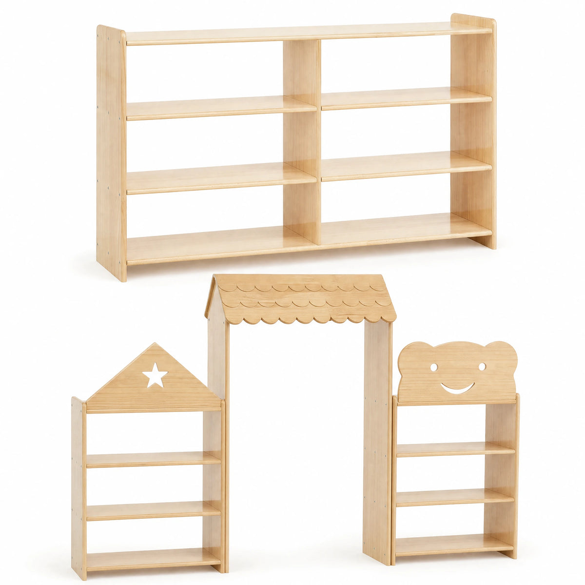 Étagère Murale Enfant en Bois Naturel Montessori - Fond blanc