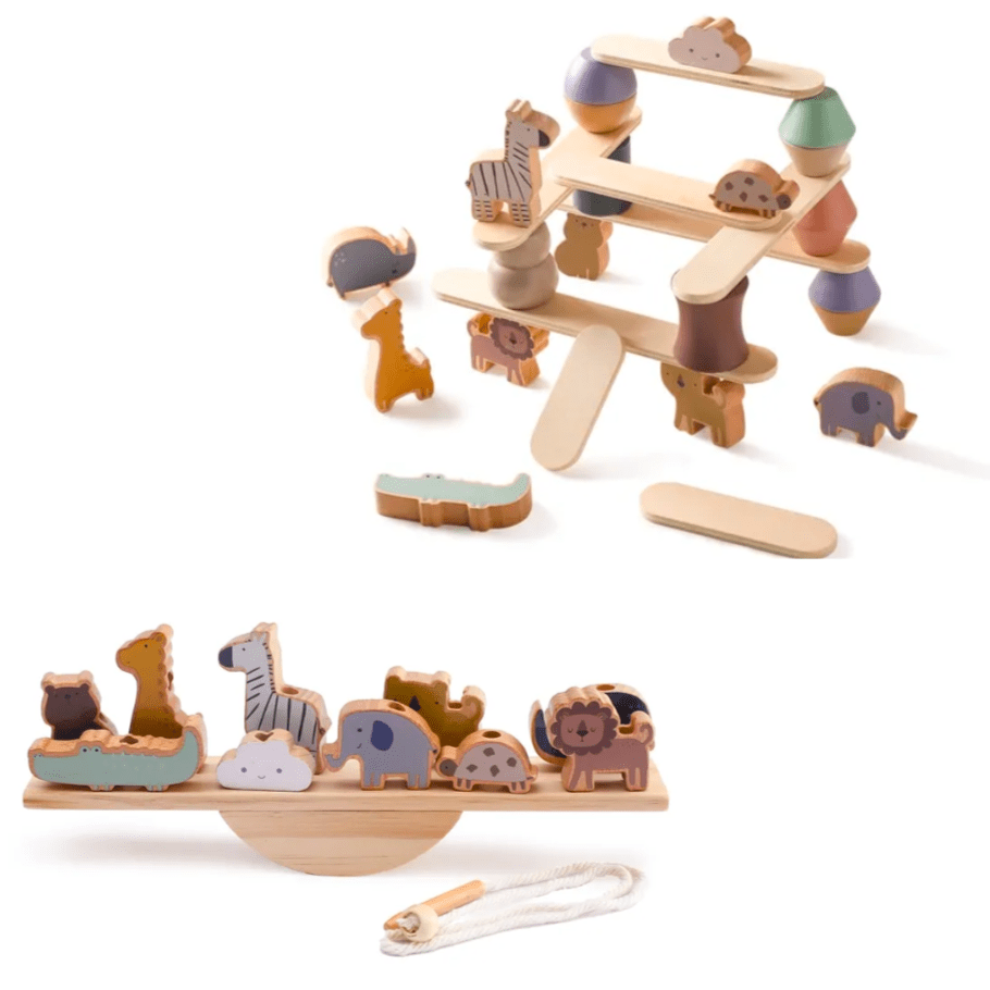 Jeu d'équilibre en bois Montessori avec blocs animaux pour enfants | Montezzori Montezzori