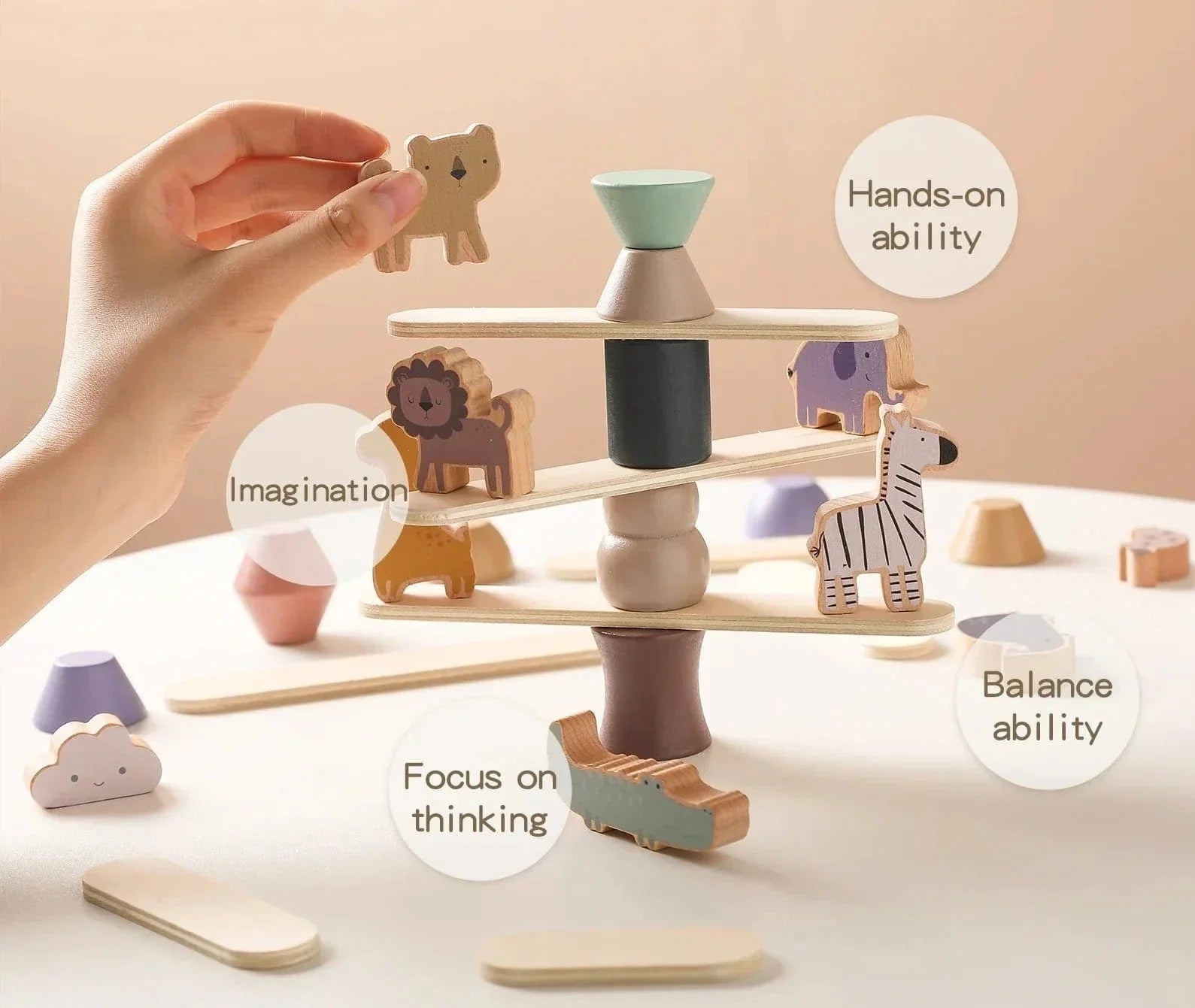 Jeu d'équilibre en bois Montessori avec blocs animaux pour enfants | Montezzori Montezzori