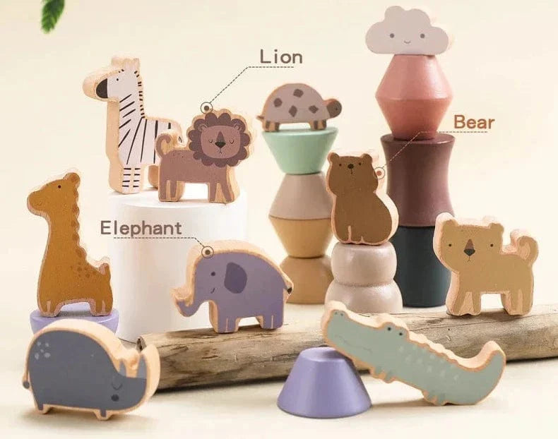 Jeu d'équilibre en bois Montessori avec blocs animaux pour enfants | Montezzori Montezzori