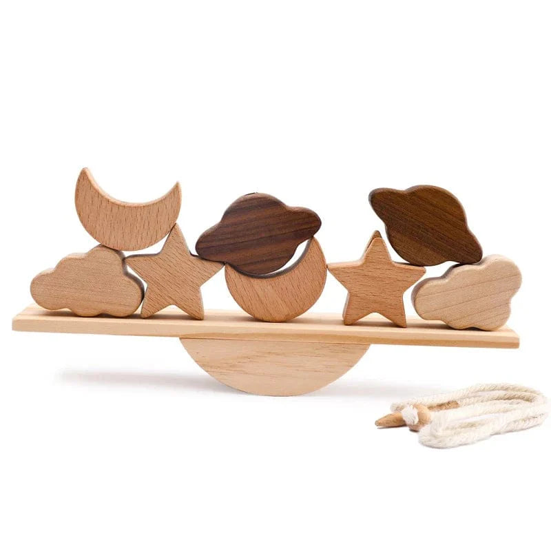 Jeu d'équilibre en bois Montessori avec blocs animaux pour enfants | Montezzori 6. Balance et collier étoiles Montezzori