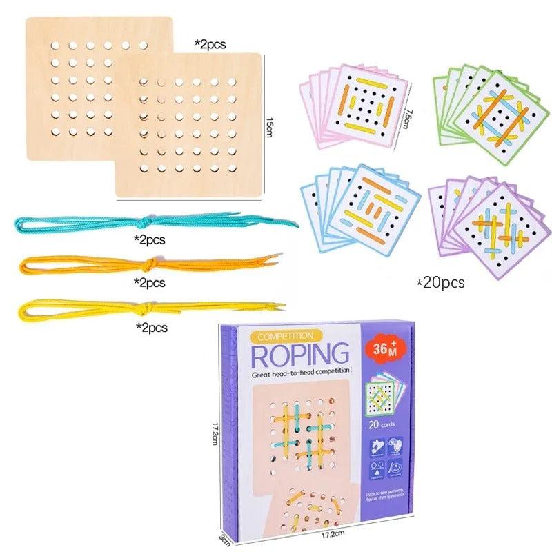 Jeu de laçage bois avec 20 cartes et cordes colorées