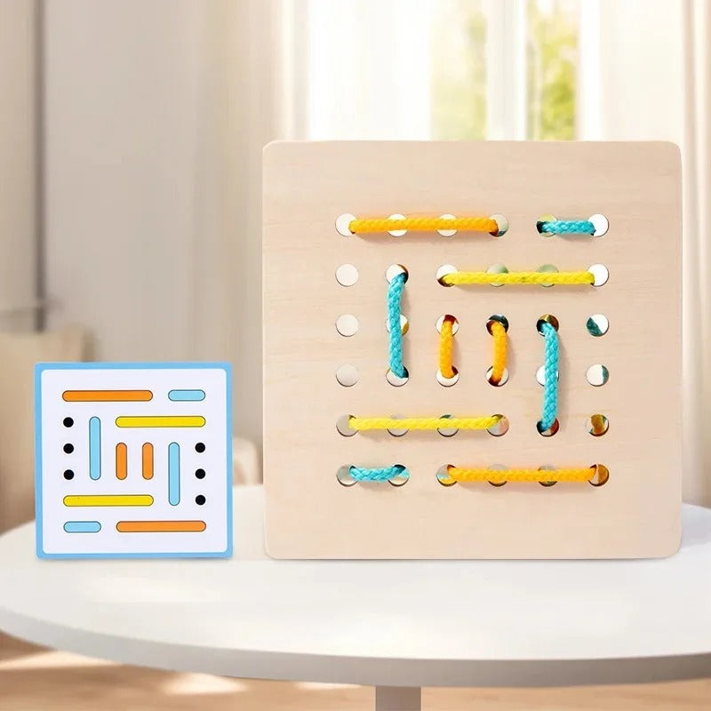 Jeu de laçage bois avec 20 cartes et cordes colorées