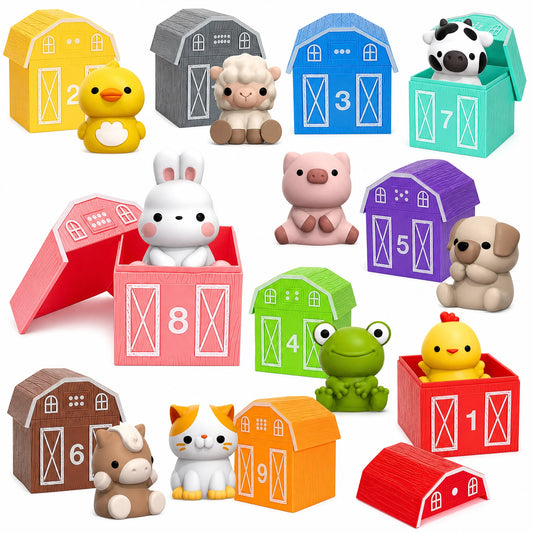 Jouets Animaux de Ferme avec 10 Figurines et Granges - Fond blanc