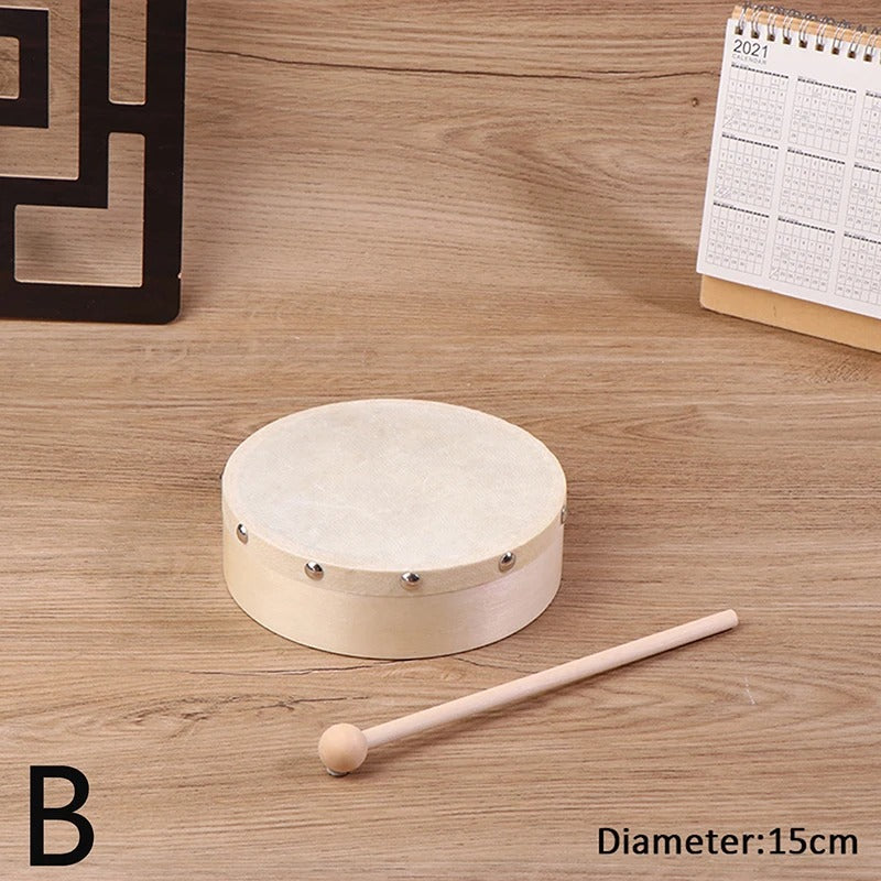 Tambour en bois enfant avec baguette - 10 ou 15 cm