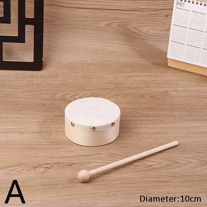 Tambour en bois enfant avec baguette - 10 ou 15 cm