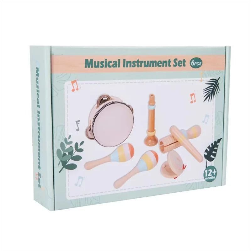 Set de 5 Instruments en Bois Montessori - Xylophone, Hochet, Tambourin, Maracas, et Claquette pour Bébé 0-3 Ans