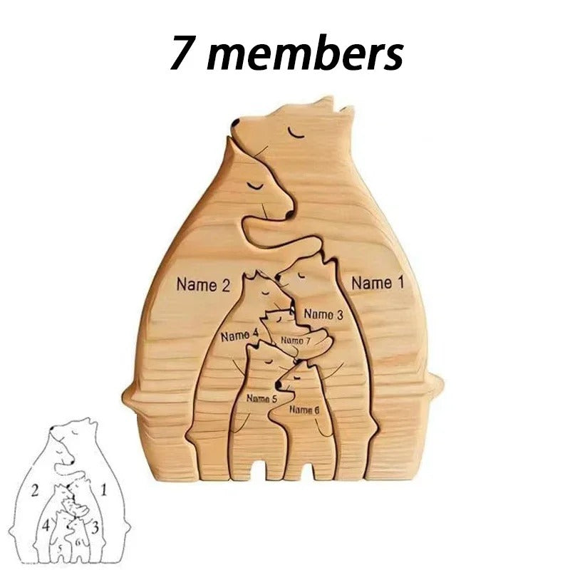 Puzzle Personnalisé Famille Ours - Cadeau Unique et Éducatif en Bois