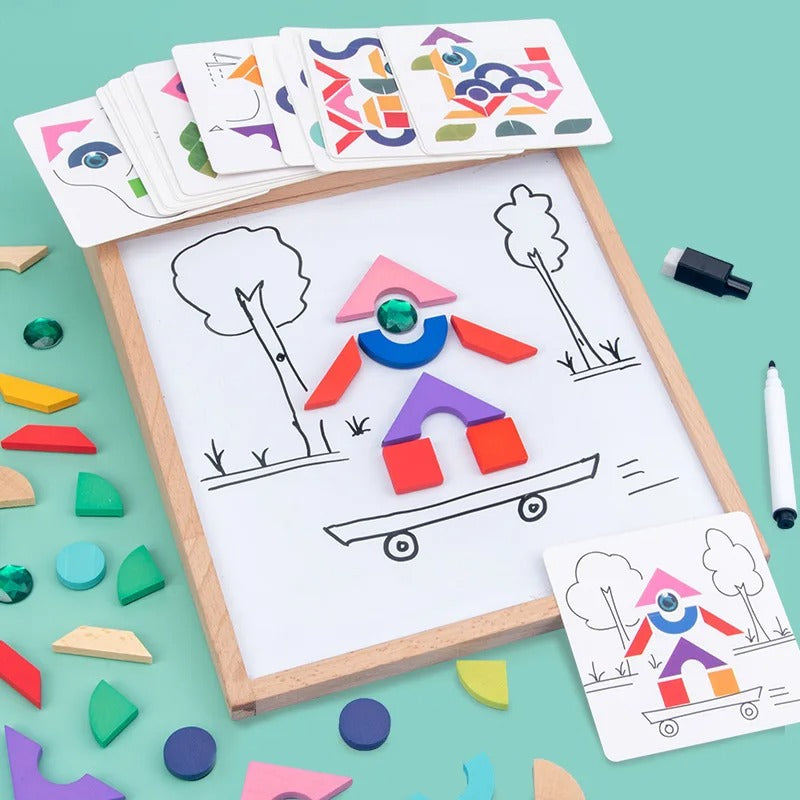 Puzzle Magnétique Enfant avec Formes et Tableau Bois