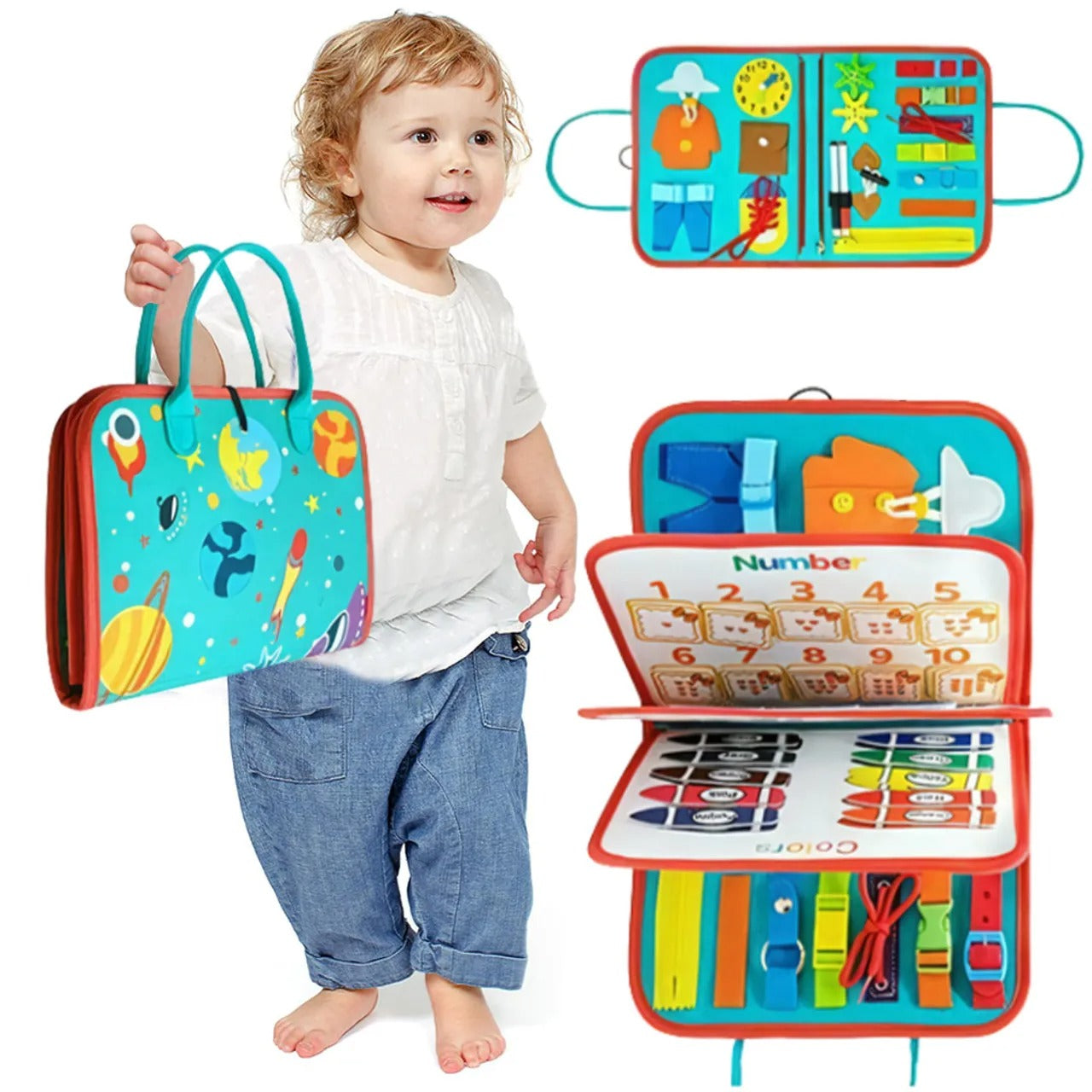 🎒 Busy Board Éducatif 7-en-1 – Jouet Sensoriel pour Tout-Petits