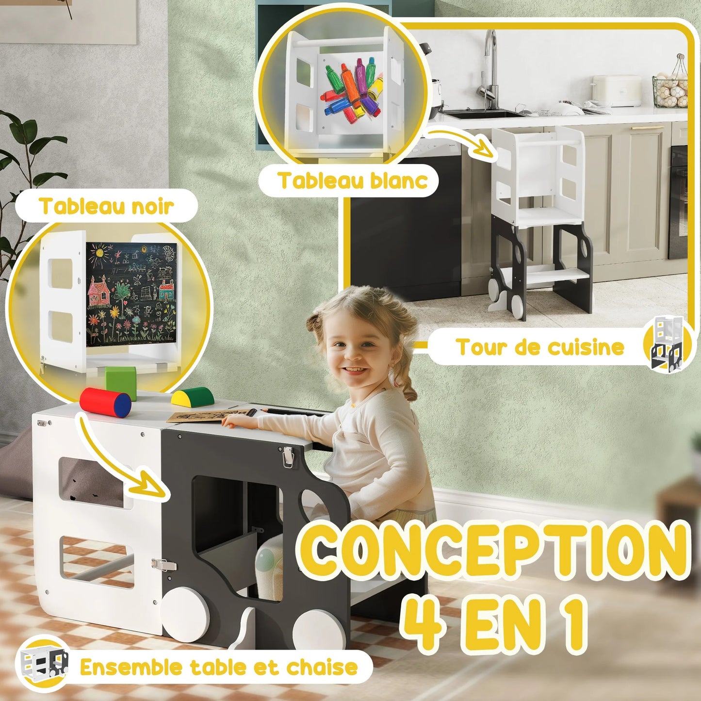 Tour d'observation : Table et chaise Montessori 2-en-1