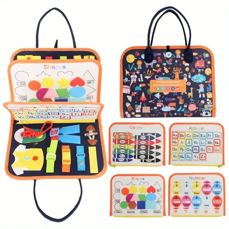 🎒 Busy Board Éducatif 7-en-1 – Jouet Sensoriel pour Tout-Petits