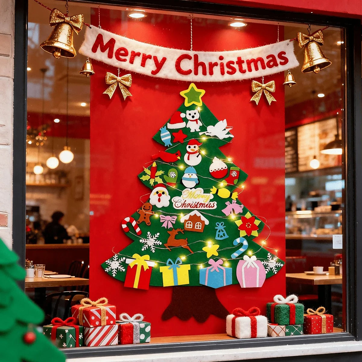 Grand Sapin de Noël en Feutrine – 95 cm + Décos + Guirlande Offerte