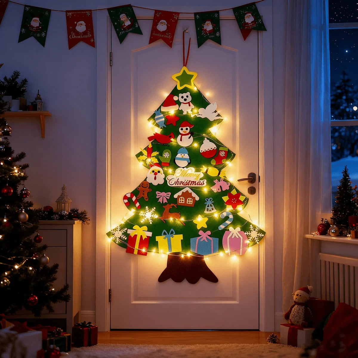 Grand Sapin de Noël en Feutrine – 95 cm + Décos + Guirlande Offerte