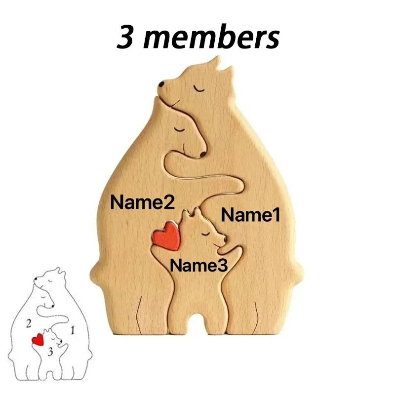 Puzzle Personnalisé Famille Ours - Cadeau Unique et Éducatif en Bois