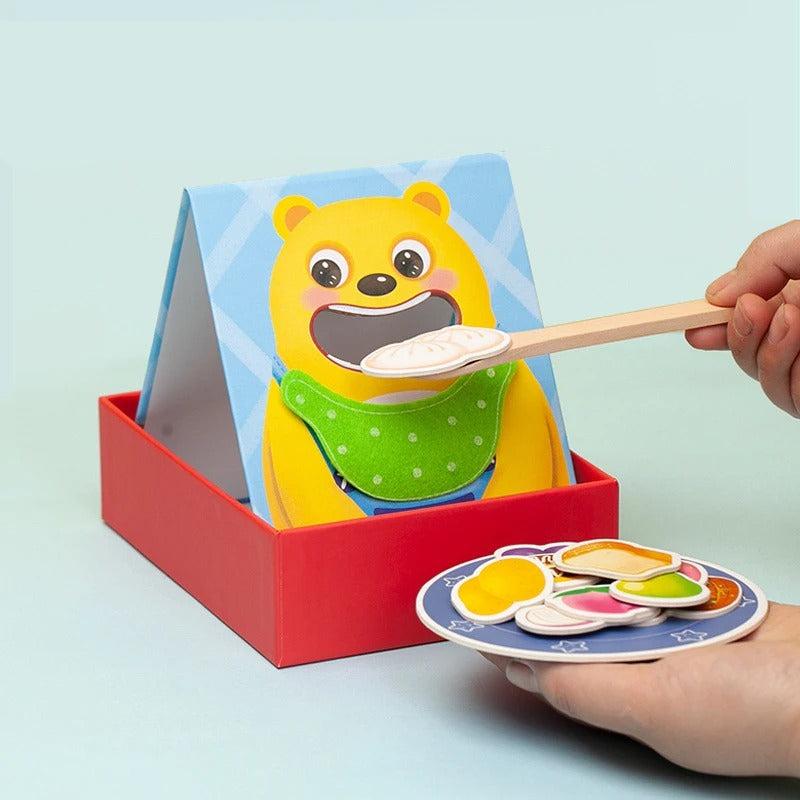 Jeu de nourrissage magnétique en bois avec ours et spatule