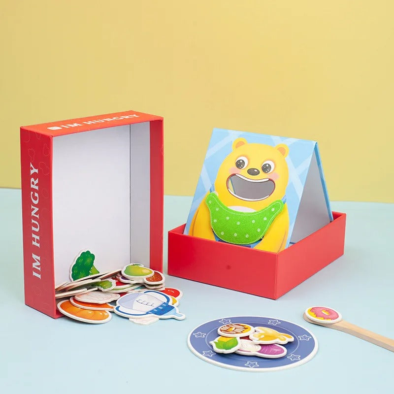 Jeu de nourrissage magnétique en bois avec ours et spatule