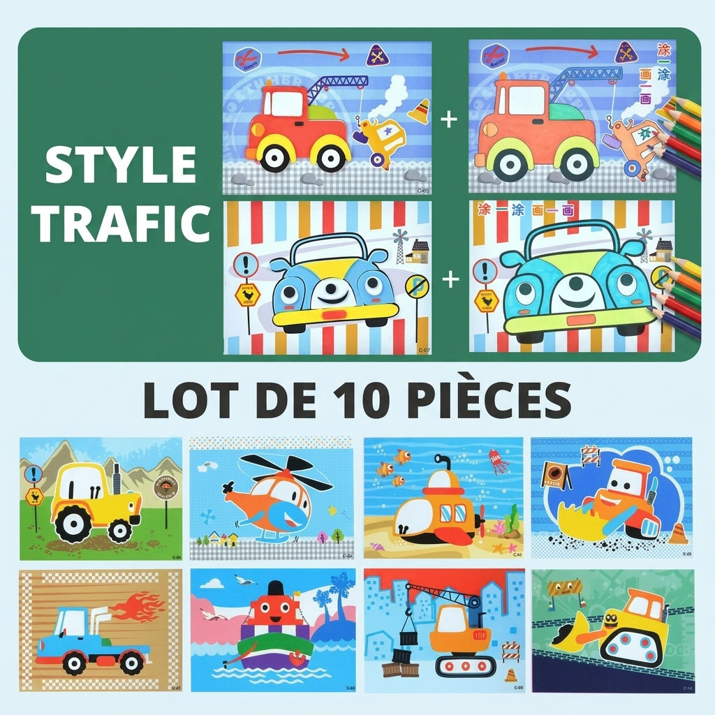 Puzzles autocollants en 3D en mousse EVA - Pack de 10/12 feuilles