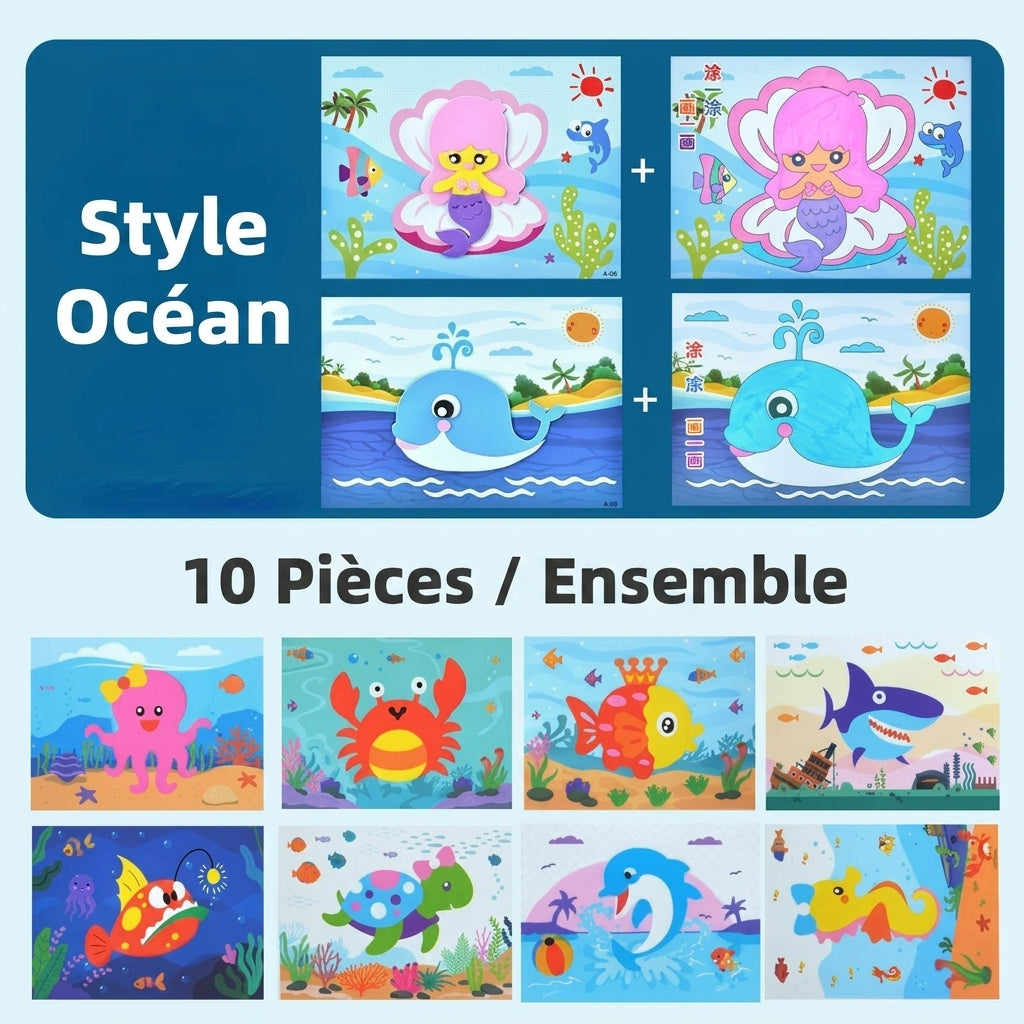 Puzzles autocollants en 3D en mousse EVA - Pack de 10/12 feuilles