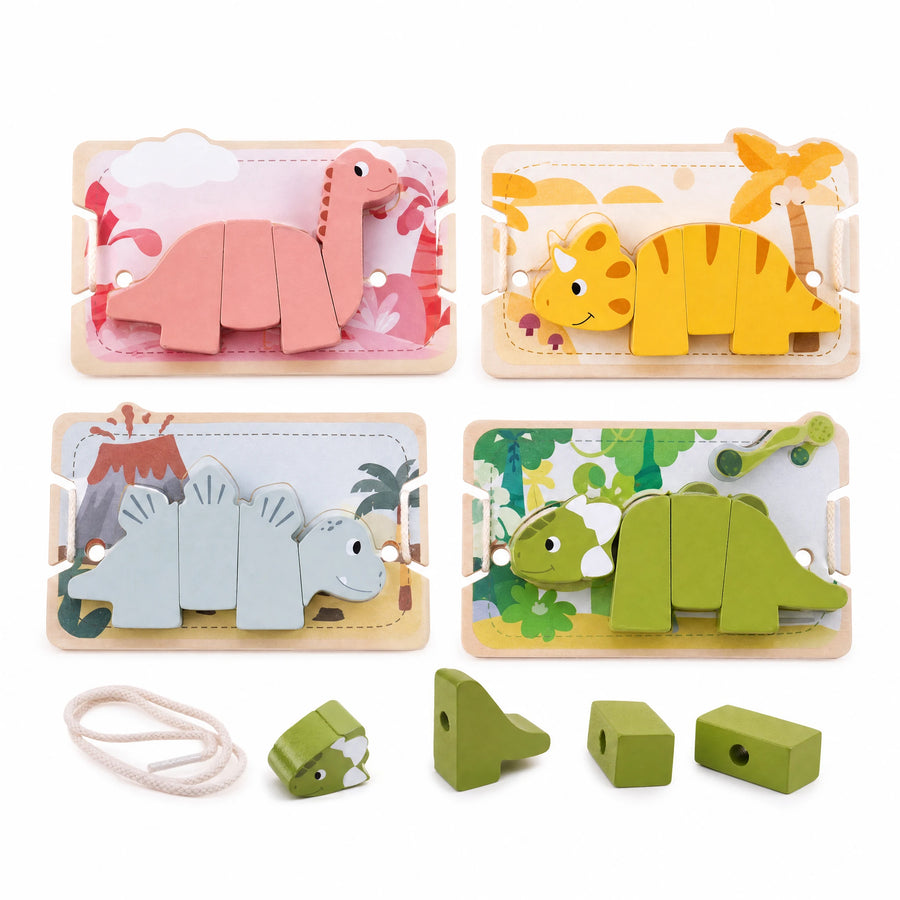 Puzzle d'enfilage de dinosaures Montessori : le jeu éducatif parfait ! - Fond blanc