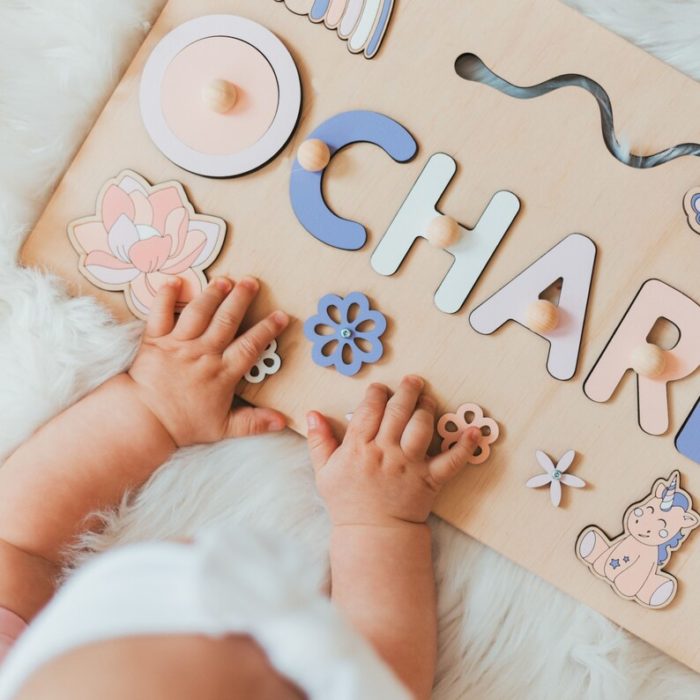 Puzzle en Bois Personnalisé avec Prénom – Jouet Montessori pour Apprentissage et Motricité