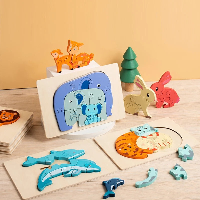 Puzzle en bois animaux 3D à pièces épaisses