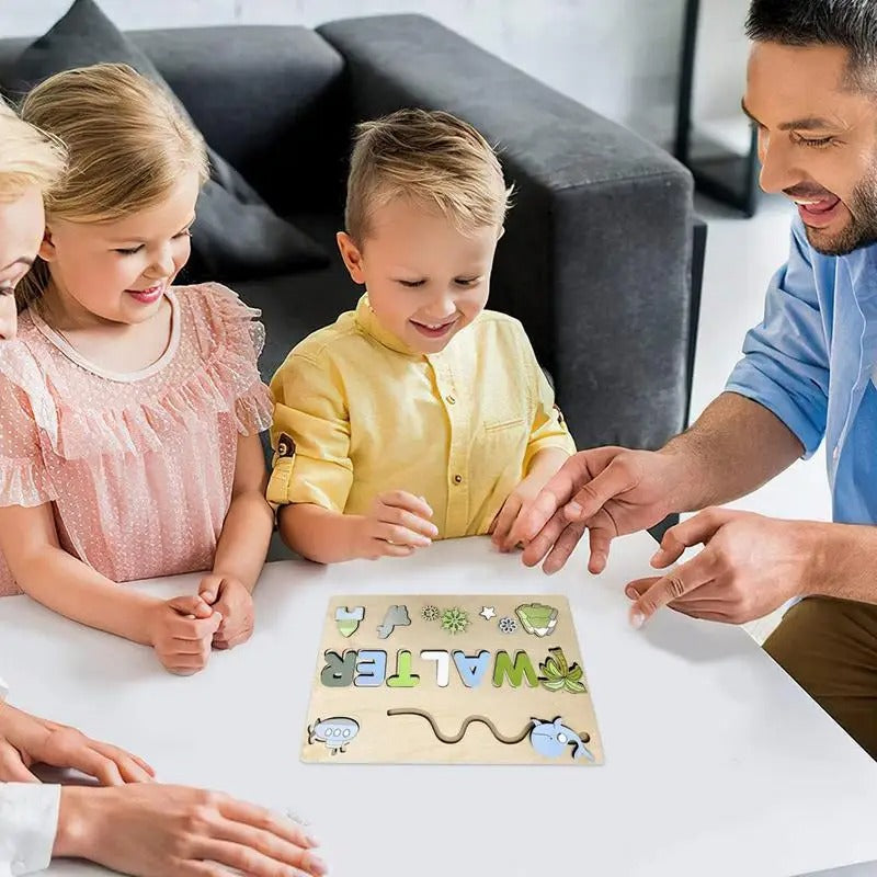 Puzzle en Bois Personnalisé avec Prénom – Jouet Montessori pour Apprentissage et Motricité