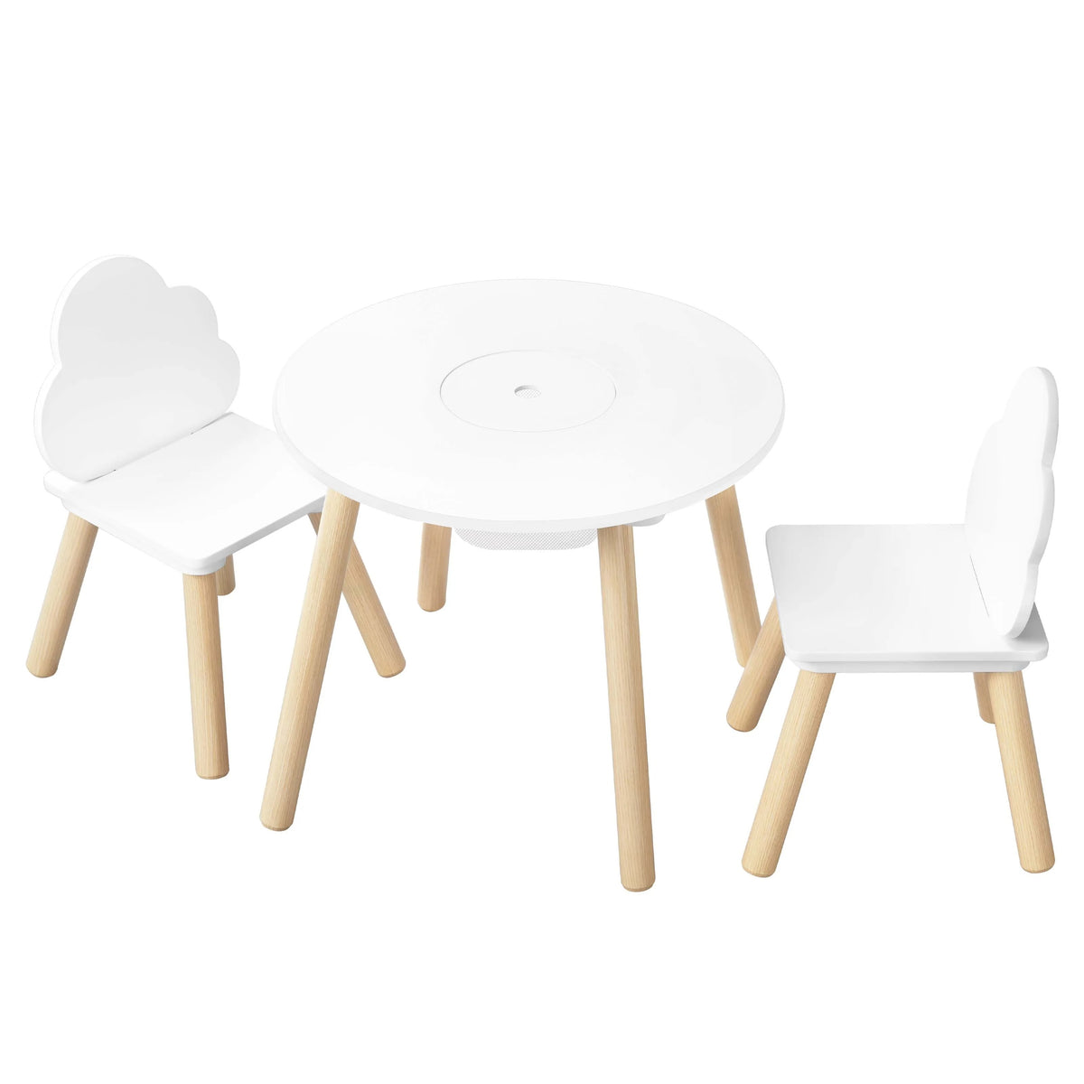 Table et Chaises Enfant Blanches avec Pieds en Bois