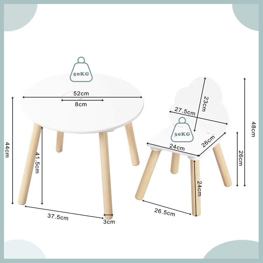 Table et Chaises Enfant Blanches avec Pieds en Bois