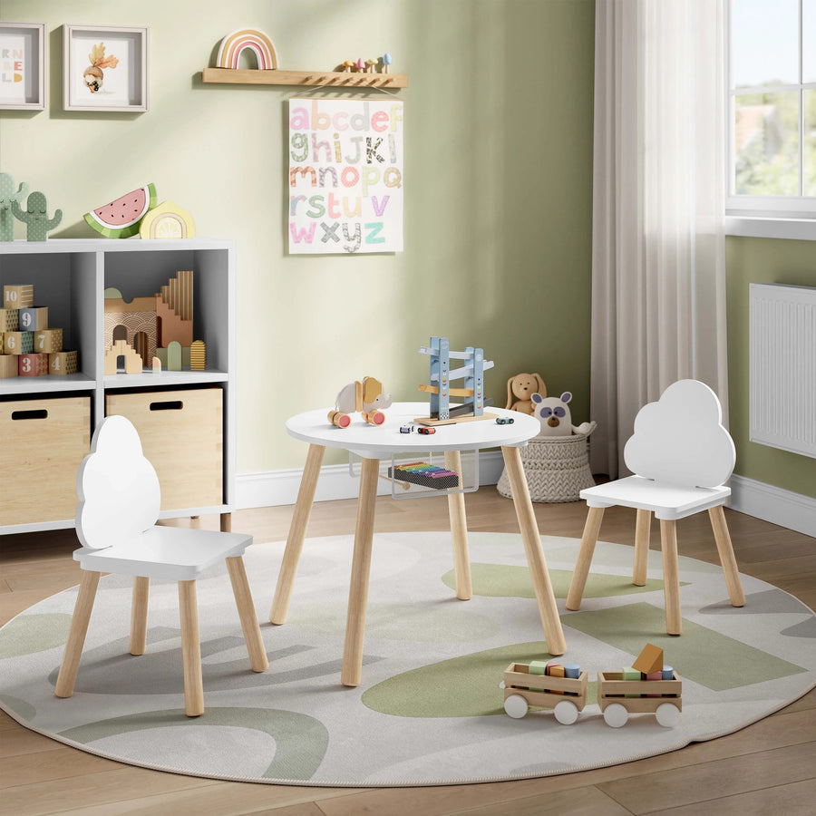 Table et Chaises Enfant Blanches avec Pieds en Bois