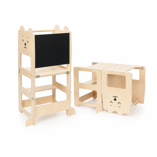 Tour d'Observation Montessori Convertible en Bureau et Tableau - Fond blanc
