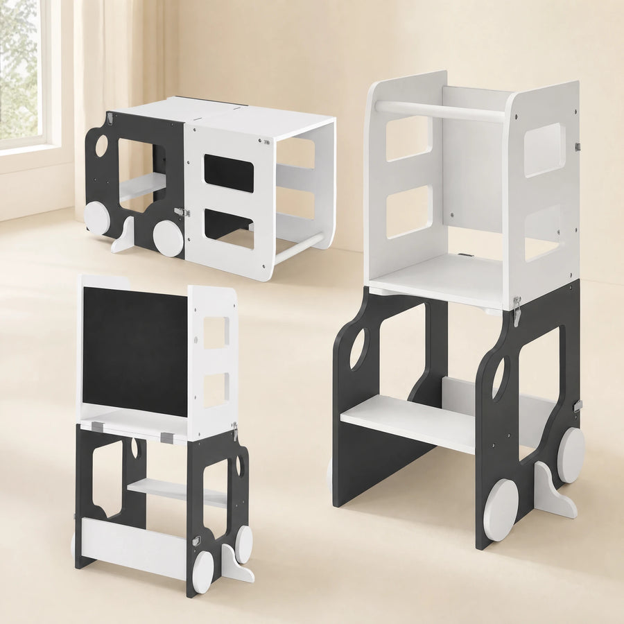 Tour d'observation Montessori transformable en table et chaise - Fond blanc, autre angle