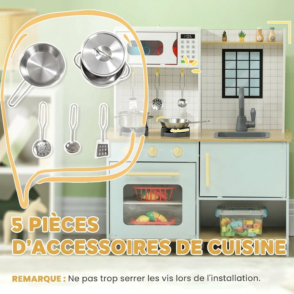 🍳 Cuisine en Bois Enfant Montessori – Grande Cuisine Éducative avec Accessoires
