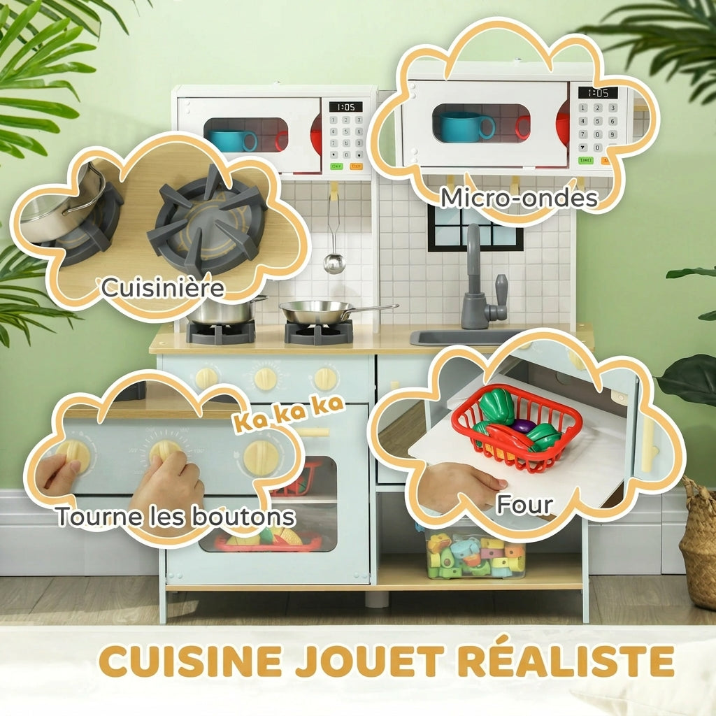 🍳 Cuisine en Bois Enfant Montessori – Grande Cuisine Éducative avec Accessoires